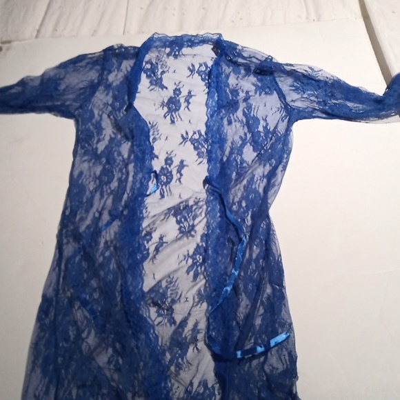 NWT Sz XL Long Blue Transparent Lace Long Sleeve Lingerie - Picture 2 of 7